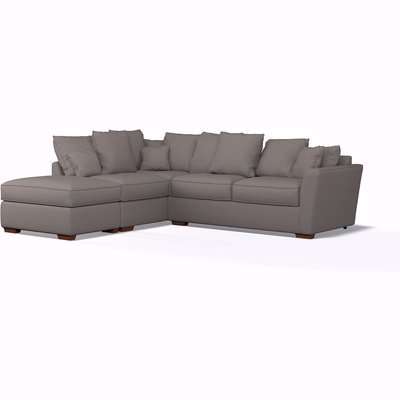 Florence Scatterback Textured Woven Left Facing Corner Sofa & Footstool with Dark Brown Wood Legs