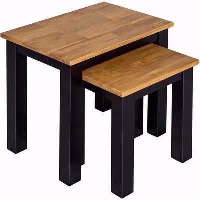 Black Frame Nest of Tables with Oiled Wood Top