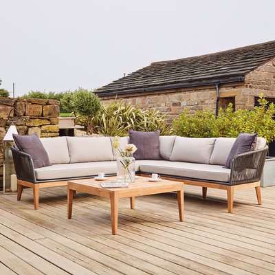 Honolulu Rope and Acacia Wood 5 Seater Corner Sofa and Table Garden Set