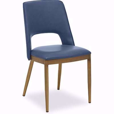 Blue Leather Effect Dining Chair with Brushed Antique Brass Legs