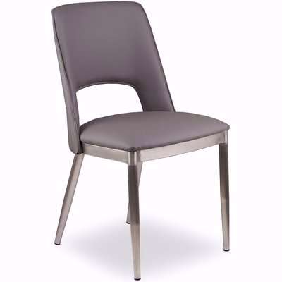 Grey Leather Effect Dining Chair with Brushed Silver Legs