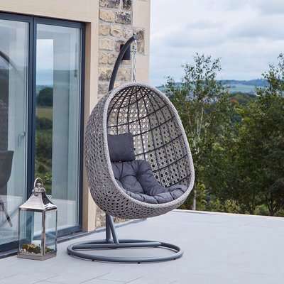Premium Weatherproof Hanging Garden Egg Chair - Stone Grey