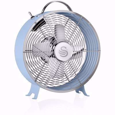 8" Retro Blue Clock Fan Blue