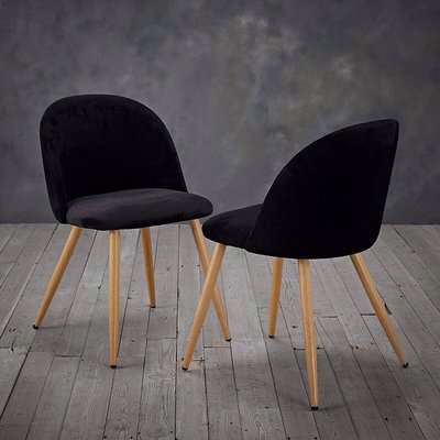 Set of 2 Velvet Touch Dining Chairs with Wooden Effect Legs