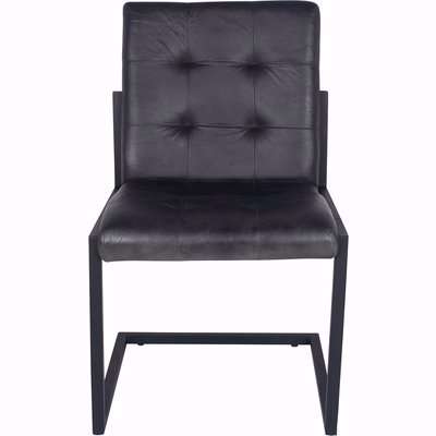 Steel Grey Leather & Iron Buttoned Chair