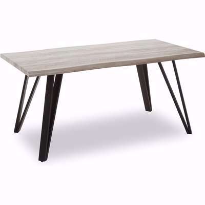 Textured Grey Veneer Wood Dining Table with Black Hairpin Legs