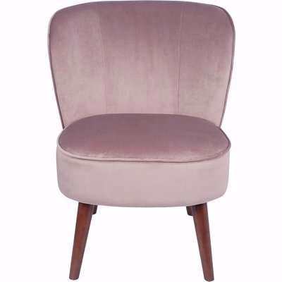 Velvet Cocktail Chair with Walnut Coloured Legs in Blush
