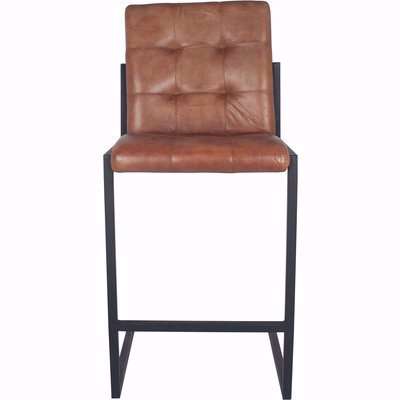Vintage Brown Leather & Iron Buttoned Bar Stool