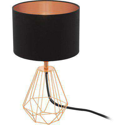 EGLO E14 SES Carlton 2 Brass Black Copper Fabric Table Light 60W - 95787
