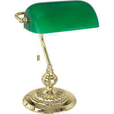 EGLO ES/E27 Banker Brass Green Painted Glass Office Table Light 60W - 90967