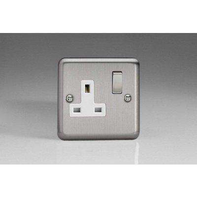 Varilight Classic 1 Gang Switched Socket with White Insets (Single XS4DW) - Matt Chrome - XS4DW
