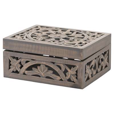 Lustro Carved Grey Wash Wooden Box