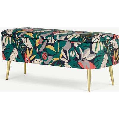 Abel Upholstered Ottoman Storage Bench, 110 cm, Curator Floral Print with Brass Legs