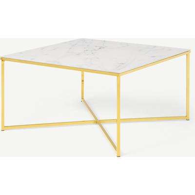 Alisma Square Coffee Table, Frosted Marble Effect Glass & Brass