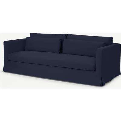 Arabelo 3 Seater Loose Cover Sofa, Midnight Blue Cotton & Linen Mix