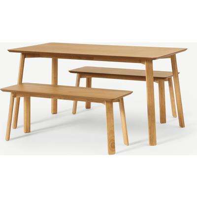 Asuna Dining Table and Bench Set, Oak
