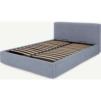 Bahra Double Bed with Ottoman Storage, Washed Grey Cotton