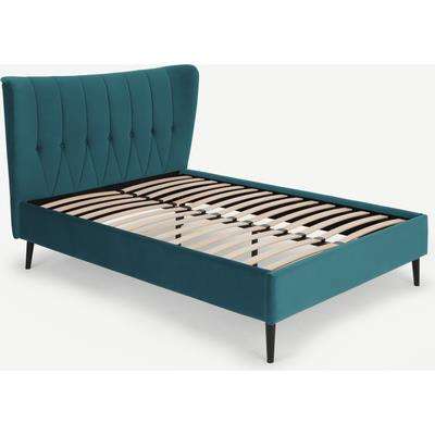 Charley Super King Size Bed, Seafoam Blue Velvet & Black Legs