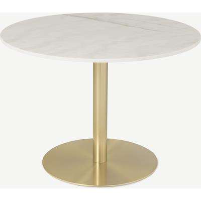 Corby 4 Seat Round Dining Table, White Marble & Brushed Brass