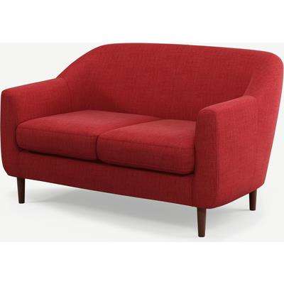 Tubby 2 Seater Sofa,  Postbox Red Fabric with Dark Wood Legs