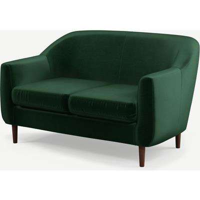 Tubby 2 Seater Sofa, Bottle Green Velvet Fabric with Dark Wood Legs