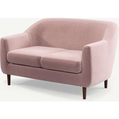 Tubby 2 Seater Sofa, Heather Pink Velvet Fabric with Dark Wood Legs