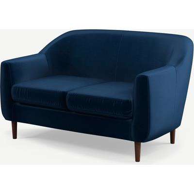 Tubby 2 Seater Sofa, Regal Blue Velvet Fabric with Dark Wood Legs