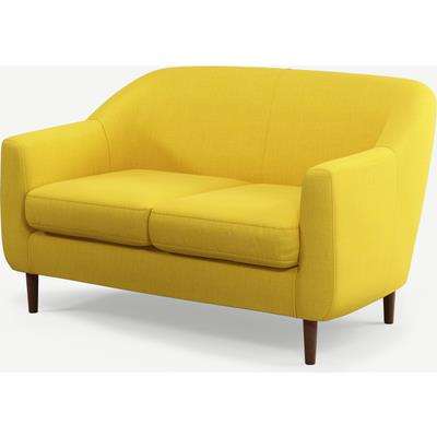 Tubby 2 Seater Sofa, Retro Yellow Fabric with Dark Wood Legs