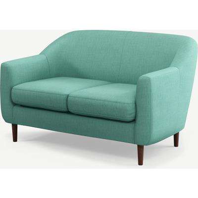 Tubby 2 Seater Sofa, Soft Teal Fabric with Dark Wood Legs