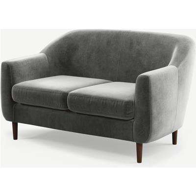Tubby 2 Seater Sofa, Steel Grey Velvet Fabric with Dark Wood Legs