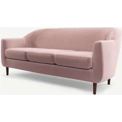 Tubby 3 Seater Sofa, Heather Pink Velvet Fabric with Dark Wood Legs