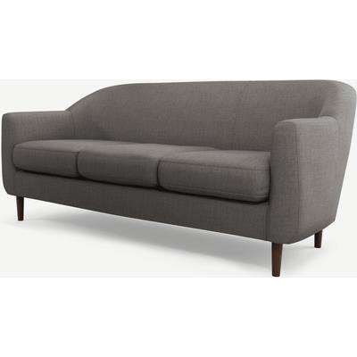 Tubby 3 Seater Sofa, Pewter Grey Fabric with Dark Wood Legs