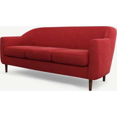 Tubby 3 Seater Sofa, Postbox Red Fabric with Dark Wood Legs