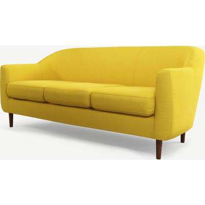 Tubby 3 Seater Sofa, Retro Yellow Fabric with Dark Wood Legs