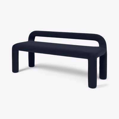 Cyla Low Back Dining Bench, Moonlight Blue Recycled Velvet