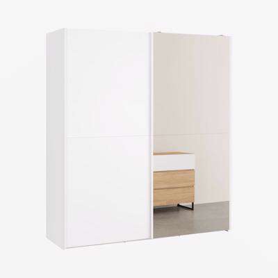 Elso Sliding Wardrobe 180cm, White Frame with White Effect & Mirror Doors