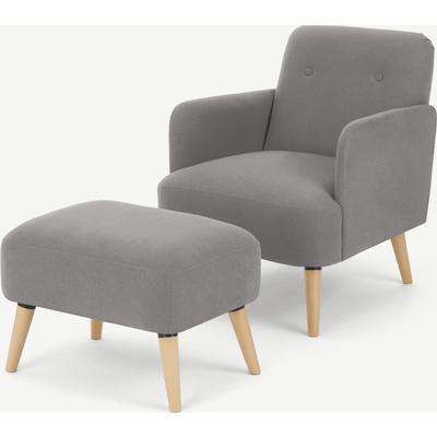 Elvi Accent Armchair & Footstool, Marshmallow Grey Fabric