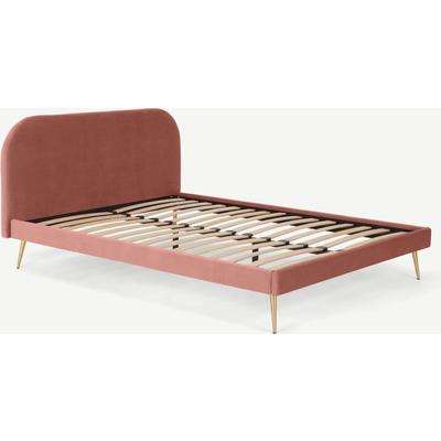 Eulia Double Bed, Blush Pink Velvet & Brass Legs