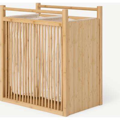 Gian Double Laundry Basket, Natural Bamboo