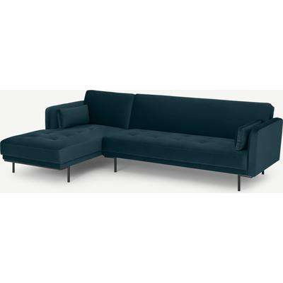 Harlow Left Hand Facing Chaise End Click Clack Sofa Bed, Steel Blue Velvet