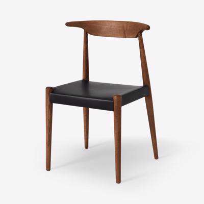 Klenno Dining Chair, Black Leather & Dark Stain Finish