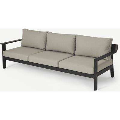 Kochi Garden 3 Seater Sofa, Black Aluminium & Taupe