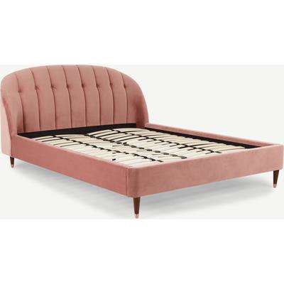 Margot Double Bed, Blush Pink Velvet & Dark Stain Copper Legs