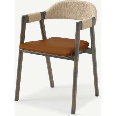 Nishan Dining Chair, Tan Faux Leather & Dark Stain
