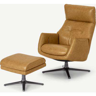 Paxton Reclining Accent Armchair & Footstool, Moroccan Brown Leather