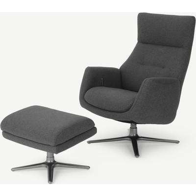 Paxton Reclining Accent Armchair & Footstool, Marl Grey Fabric