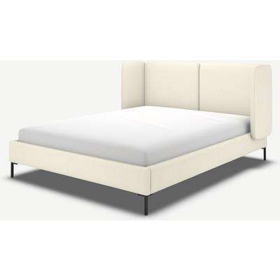 Romola Super King Size Bed, Ivory White Boucle with Black Legs