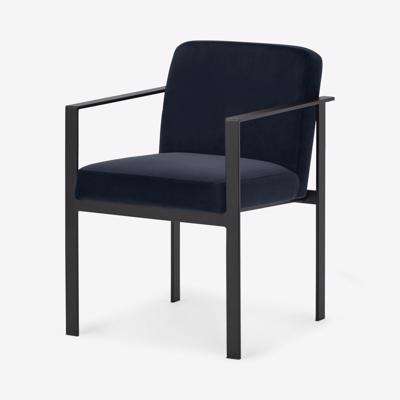 Saffie Carver Dining Chair, Moonlight Blue Velvet with Black Legs