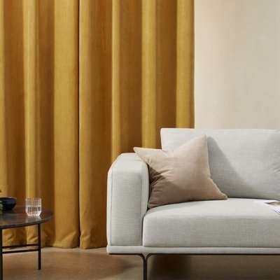 Selky Corduroy Eyelet Pair of Curtains, 140 x 260cm, Mustard Yellow
