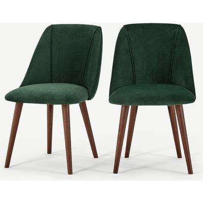 Set of 2 Lule Dining Chairs, Pine Green Velvet